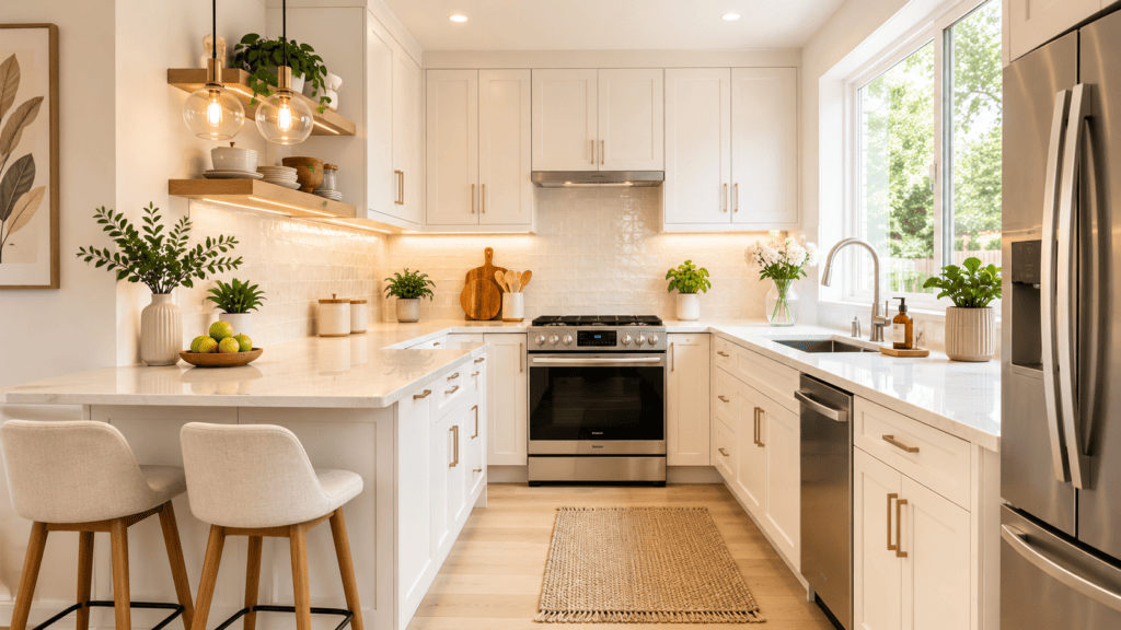 Small kitchen design with light colors making the space look bigger and brighter