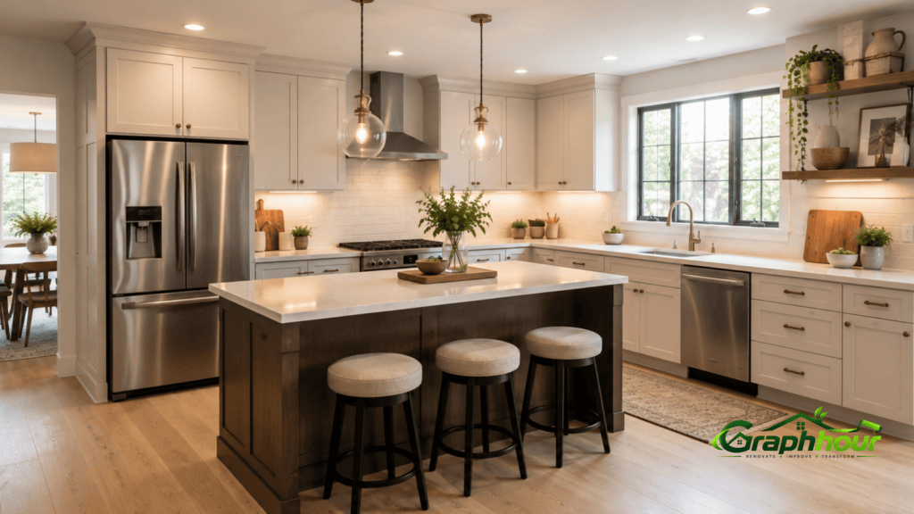 ontemporary L-shaped kitchen in a medium-sized family home
