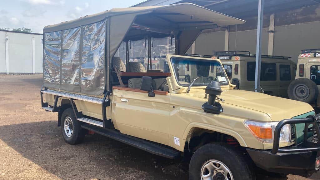 Private 4x4 safari vehicle on the Serengeti plains at sunset, Tanzania safari