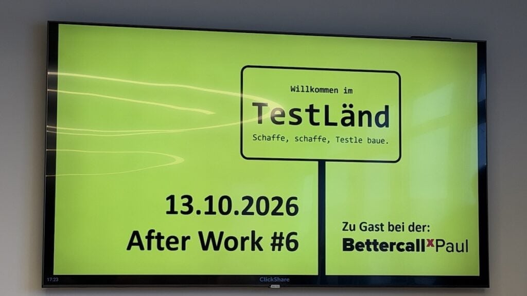 Begrüßungs-Slide beim TestLänd After-Work im Oktober 2026