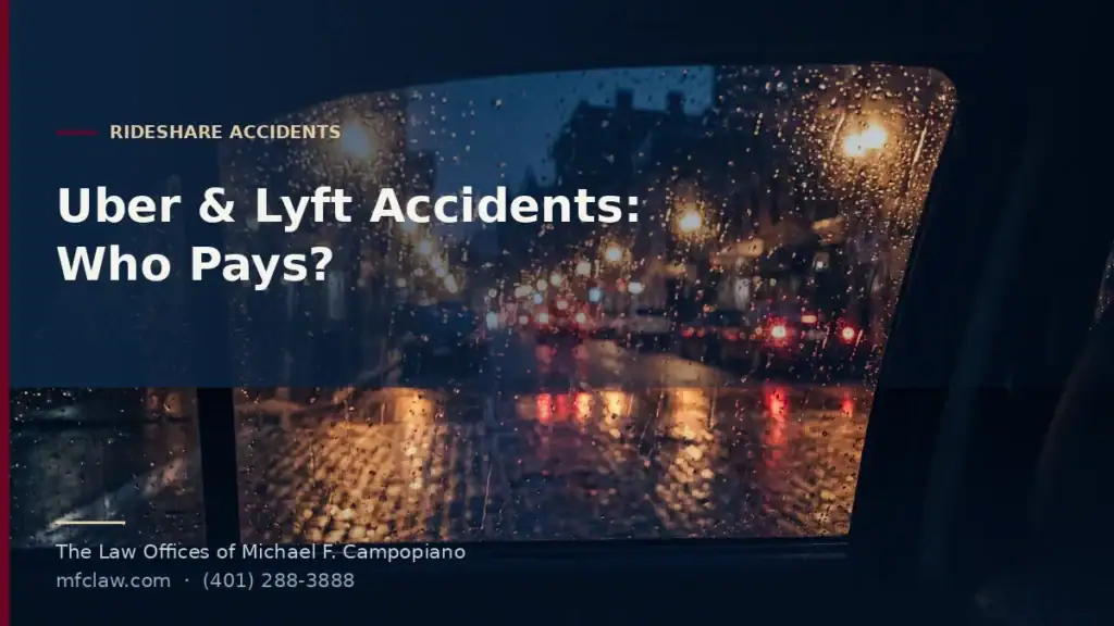 Rain-speckled car window at night with blurred city lights, representing a rideshare accident