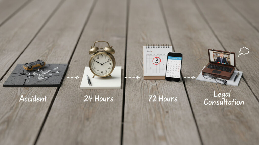 Timeline showing when to contact a personal injury lawyer after accident
