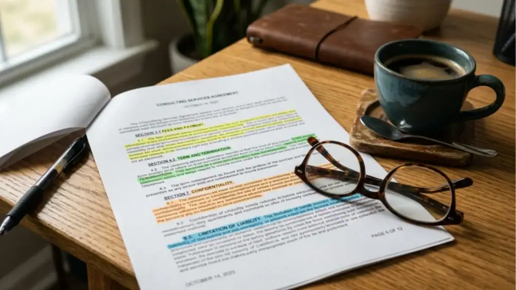 Highlighted contract clauses that often need legal review in Washington