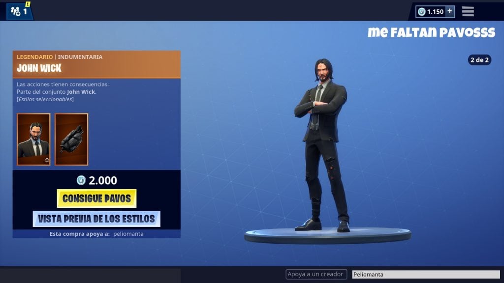 Semana 1 temporada 9. Peli o Manta. John Wick skin exclusiva