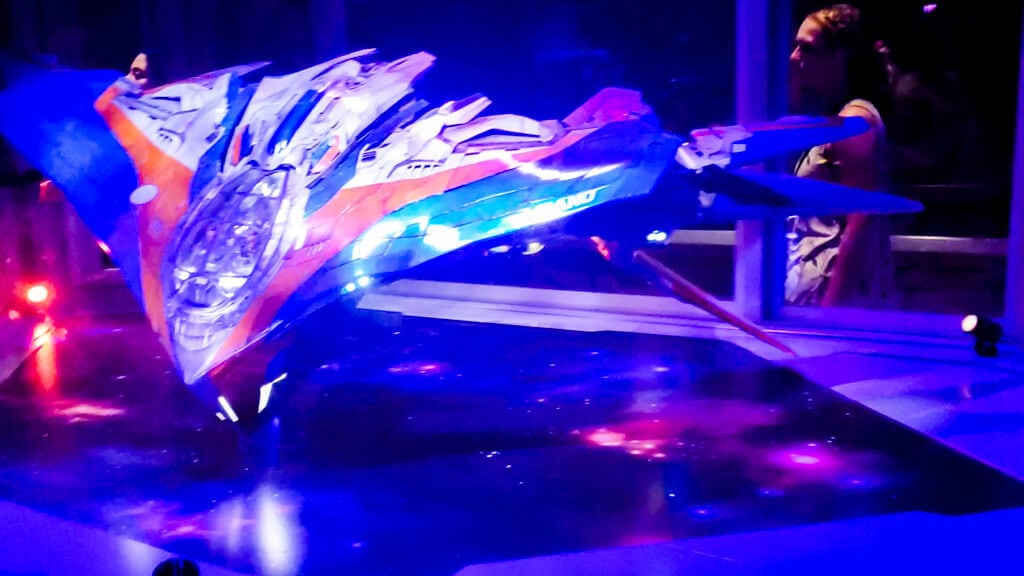 A table top replica of Star Lord's ship The Milano