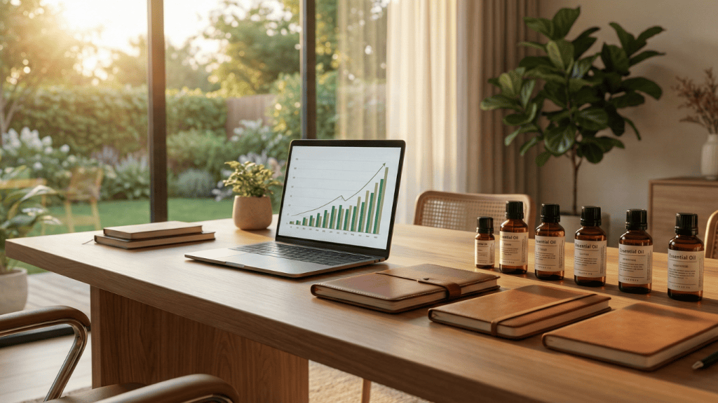 Bureau d'un naturopathe professionnel prospère utilisant des outils cliniques pour valoriser son expertise et sa rentabilité.