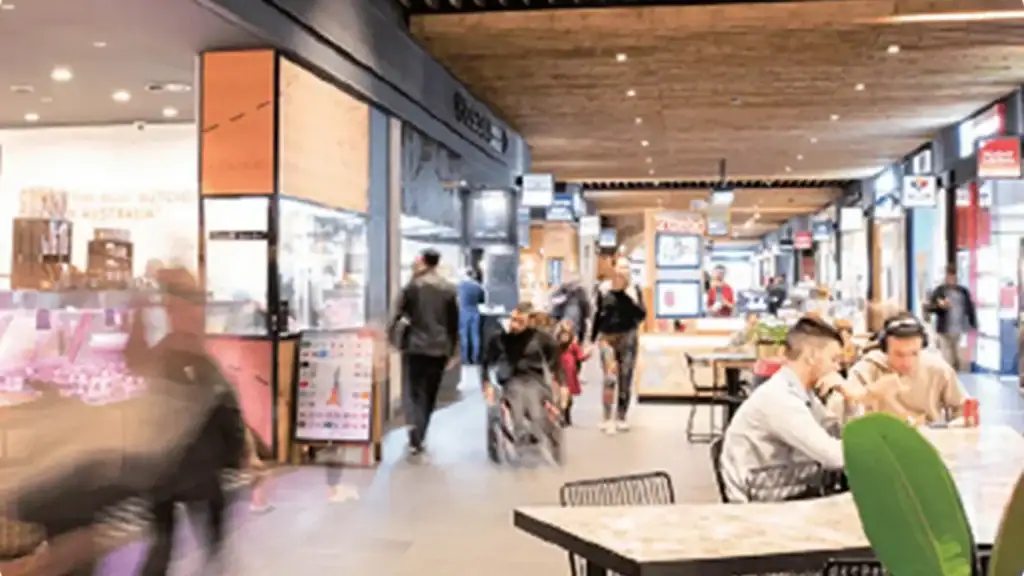 East Village Retail Centre, shops area with customers