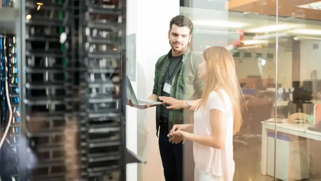 Server racks inside noris network AG data centre facility