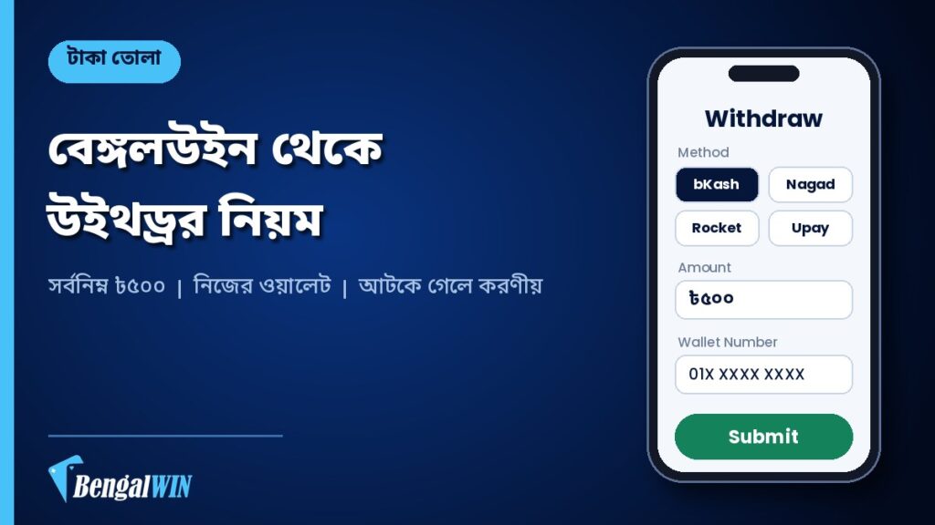 বেঙ্গলউইন উইথড্র: টাকা তোলার নিয়ম, সময়, সর্বনিম্ন অঙ্ক ও আটকে গেলে করণীয় 2 বেঙ্গলউইন থেকে টাকা তোলার (উইথড্র) গাইড