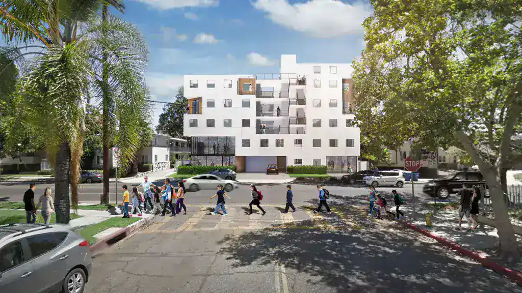 Modern multi-family residential building.