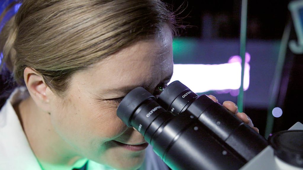 Anja Hauser am Mikroskop