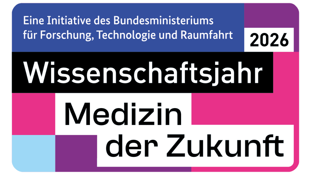 Logo des Bundesministeriums für Forschung, Technologie und Raumfahrt ud das Wissenschaftsjahr 2026 zum Thema Medizin der Zukunft anzukündigen.