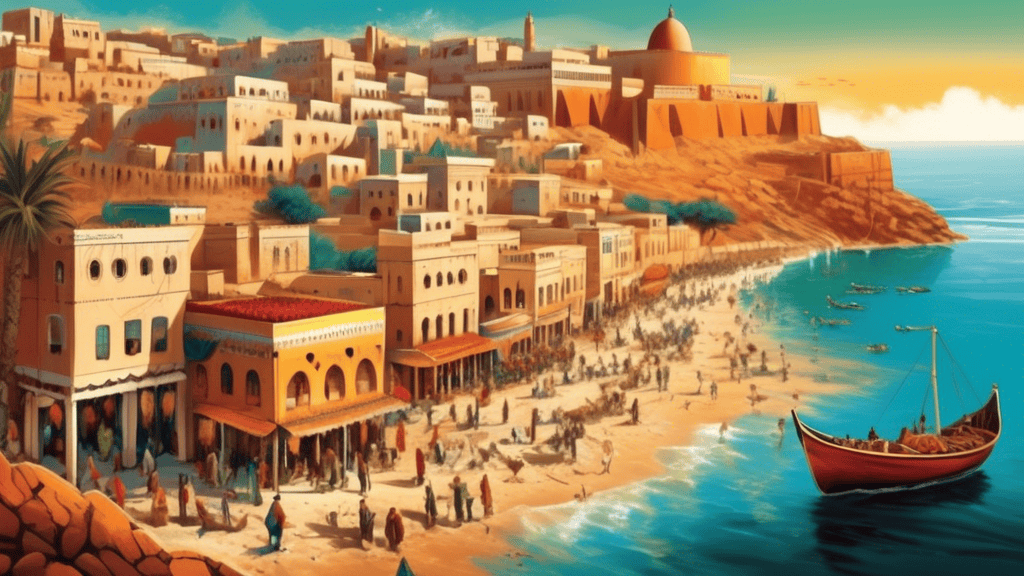 A vibrant and captivating illustration that captures the essence of Algeria's North African charm, featuring a blend of traditional and modern elements, showcasing the country's rich history and cultu