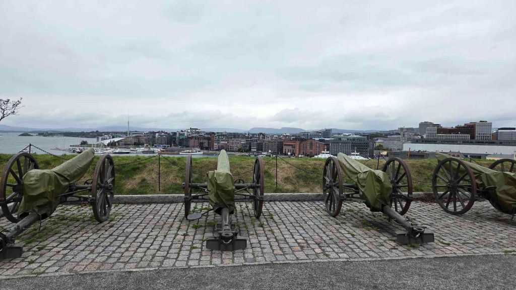 Festung Akershus Oslo mit Blick über den Hafen und Stadt