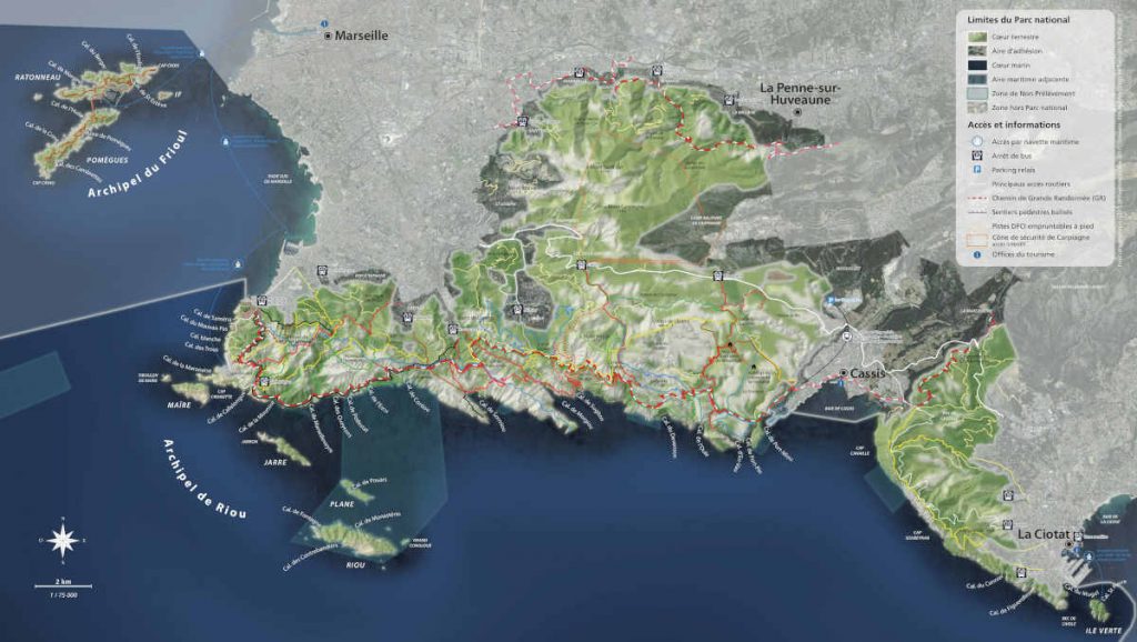 carte des calanques entre Cassis et Marseille
