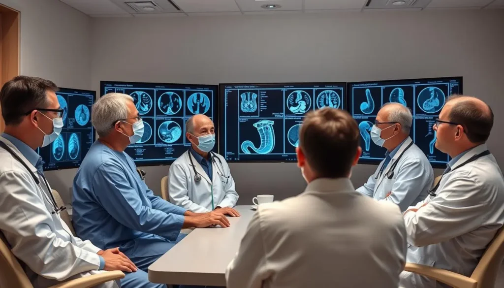 Medical team discussing bile duct cancer treatment options