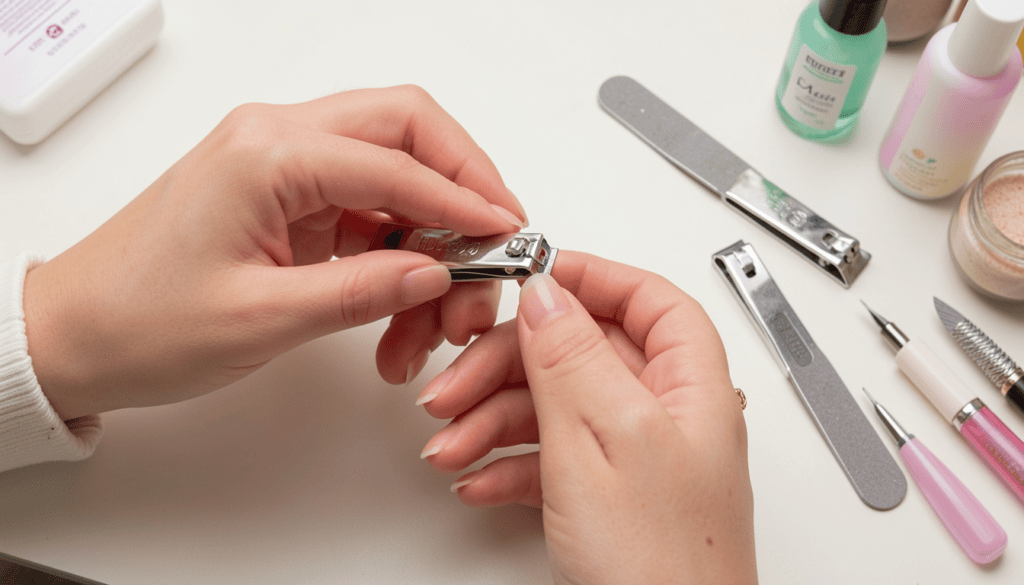 freepik pair of hands demonstrating safe nail trimming visible clippers and file neat cuticle care items nearby 0001