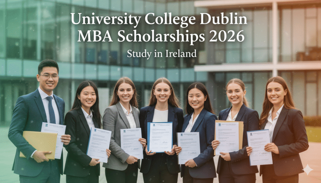 International students celebrating after receiving University College Dublin MBA Scholarships 2026 at UCD Smurfit Business School