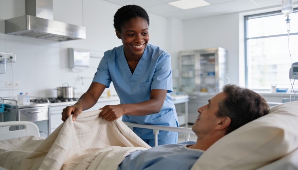 Nursing in Germany from Nigeria: a Nigerian nurse working in a modern German hospital in 2026