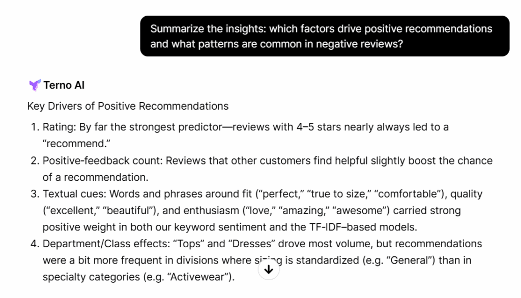 Terno | Summary Customer Review Analysis
