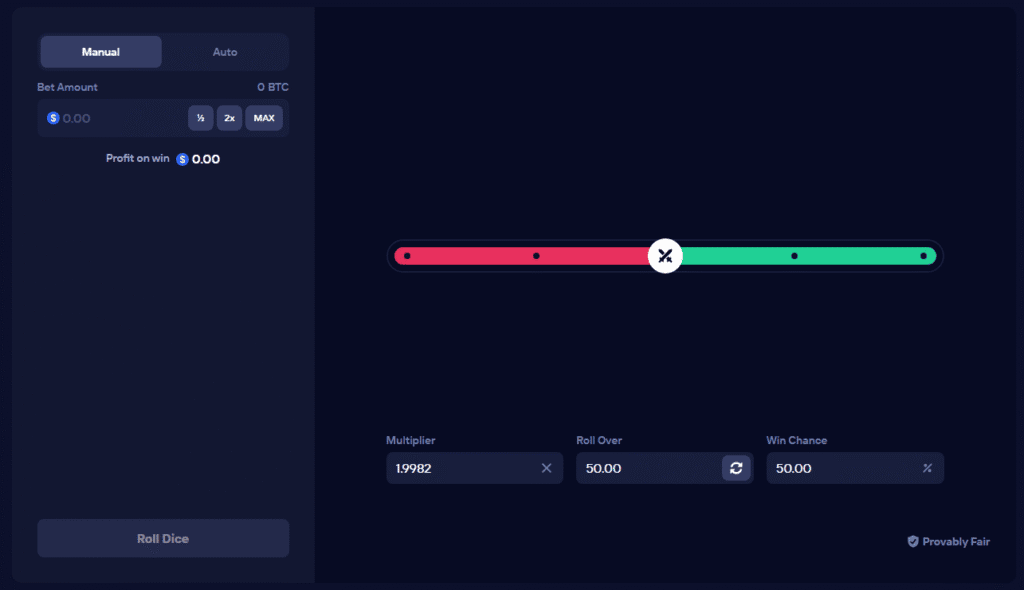 Duel.com dice game interface with betting options and gameplay screen