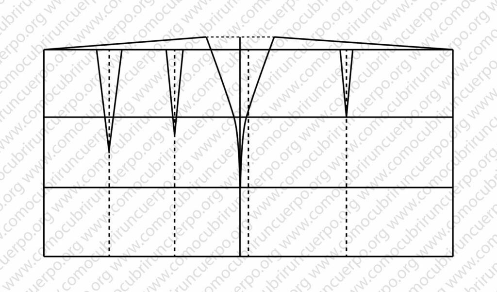 Patrón base del canesú de falda flamenca con pinzas y líneas de construcción
