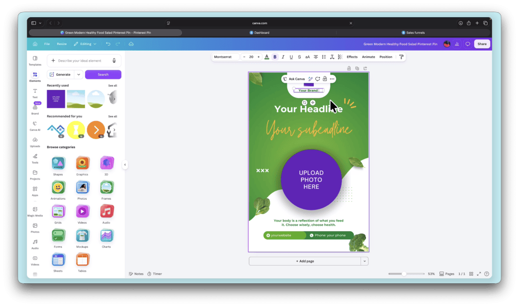 A Canva template set up with placeholder text and frame elements — ready to sell