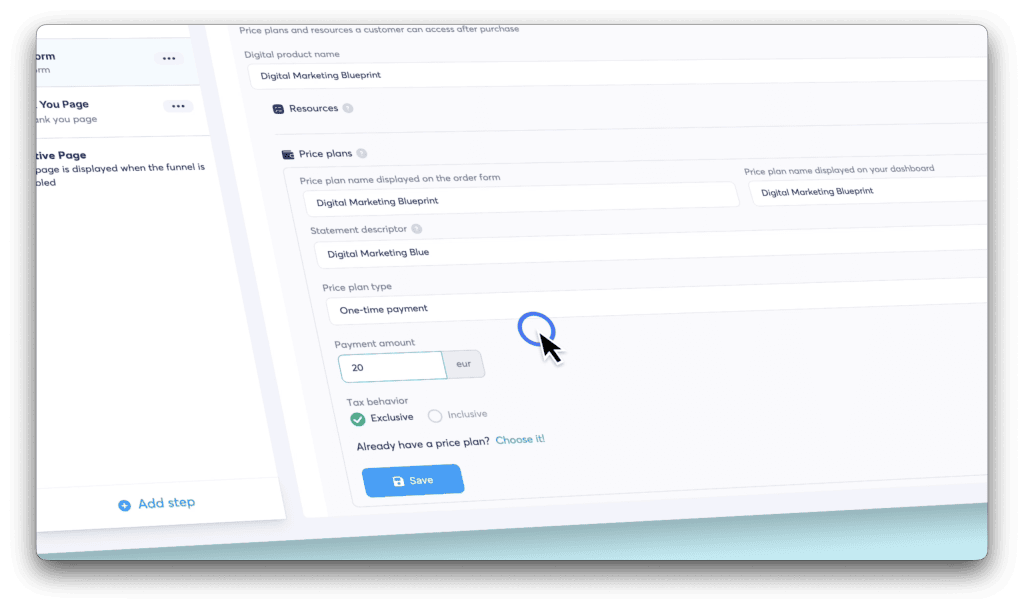 Set up your product and price plan here before editing the order form design