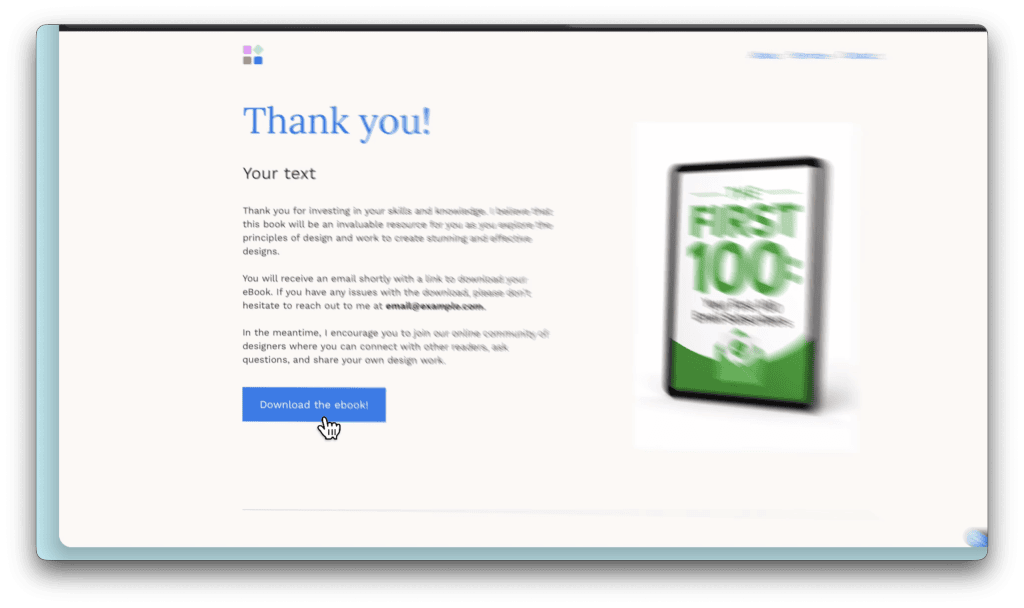 The finished thank you page — this is what your buyers see after purchase and where they download your product
