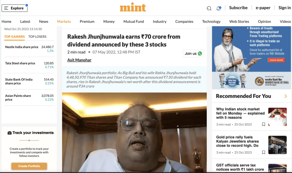 Mint on Rakesh Jhunjhunwala