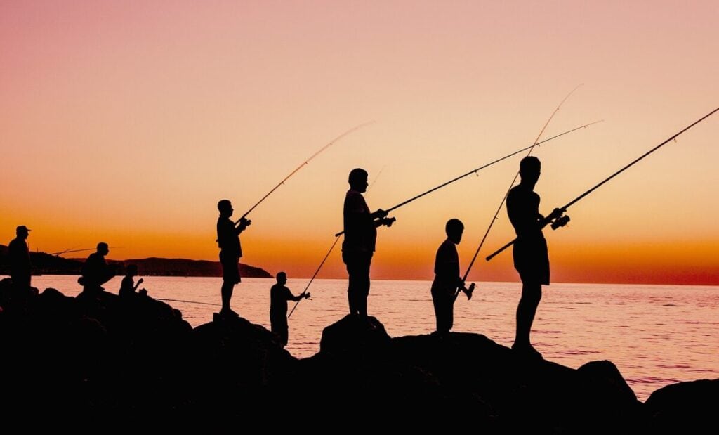fishing, sunset, nature, fishermen, silhouette