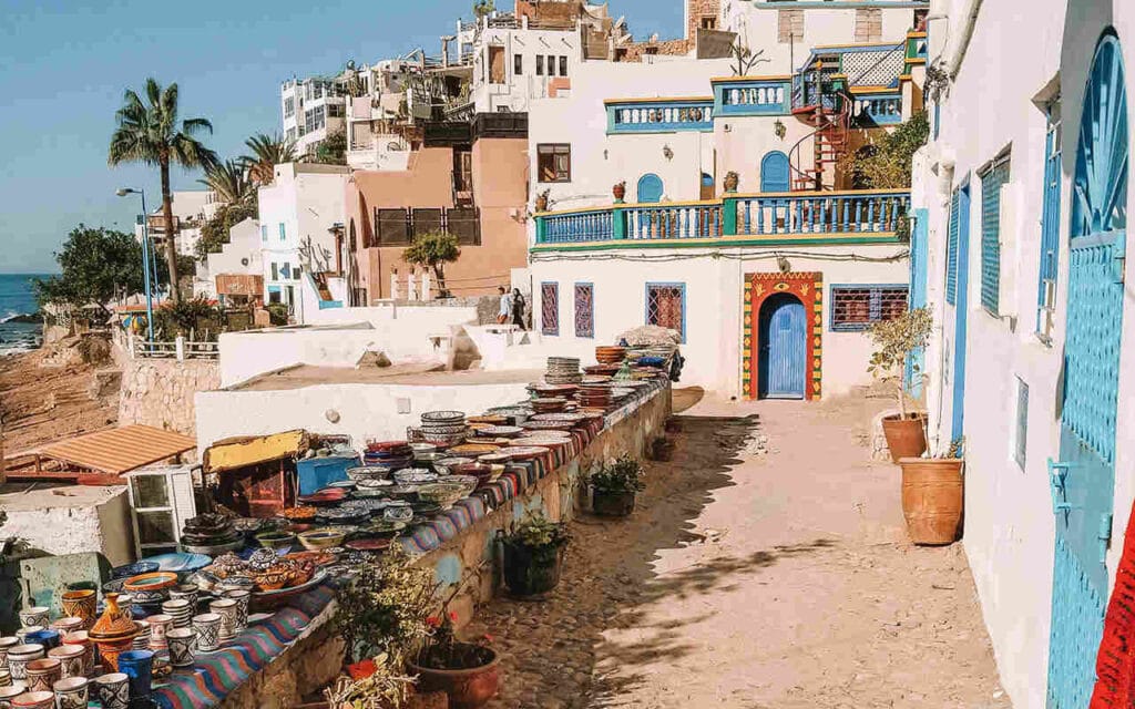 colorful streets and houses of taghazout morocco