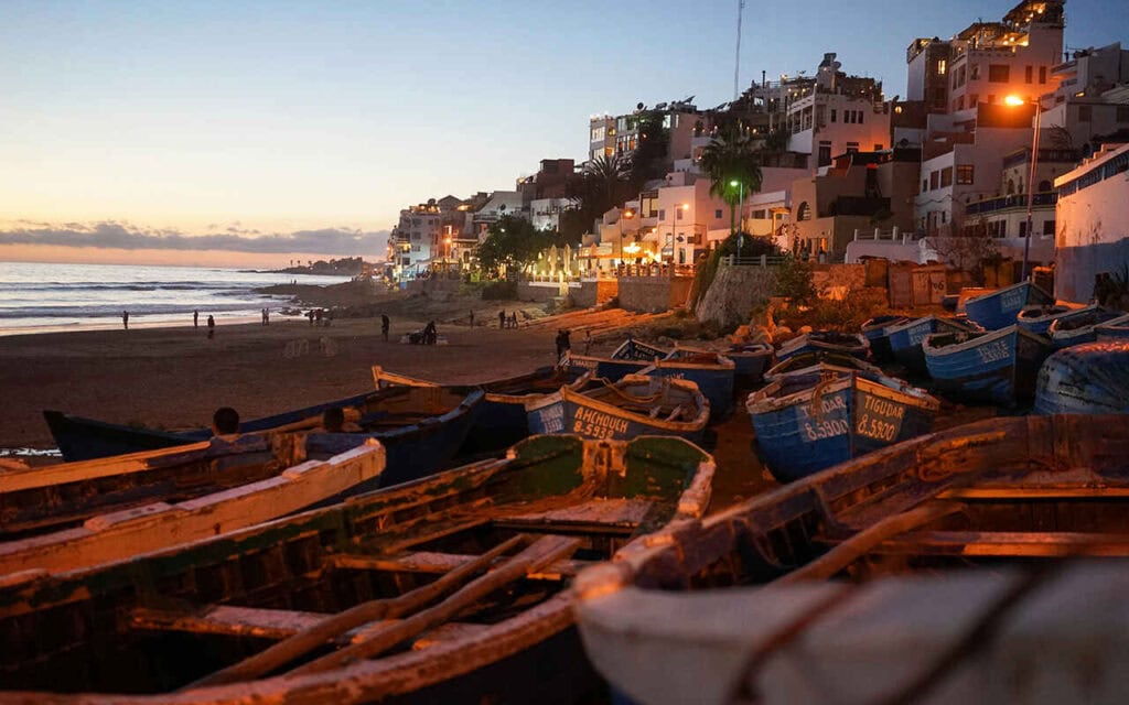 taghazout beach view in the evening at sunset