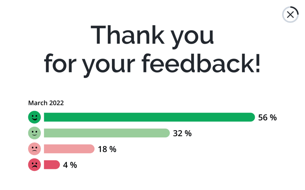 Das Ergebis des Feedbacks wird auf dem Bildschirm angezeigt.