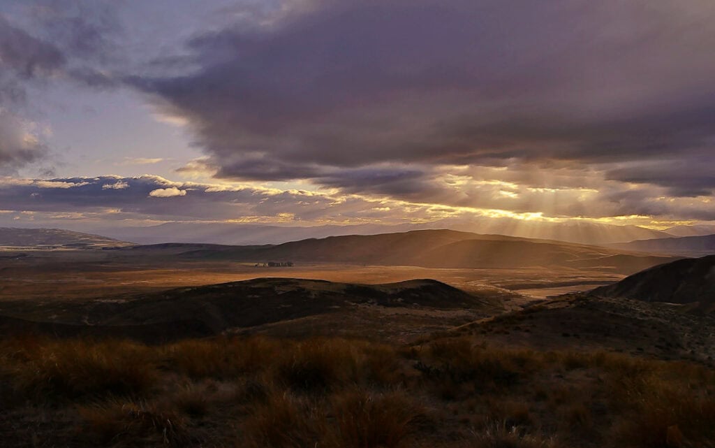 Sunset from Oteake Conservation Park. The Maniototo Plain