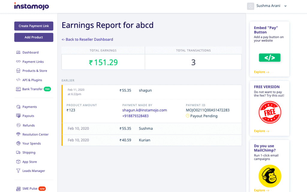 Sample of earnings report