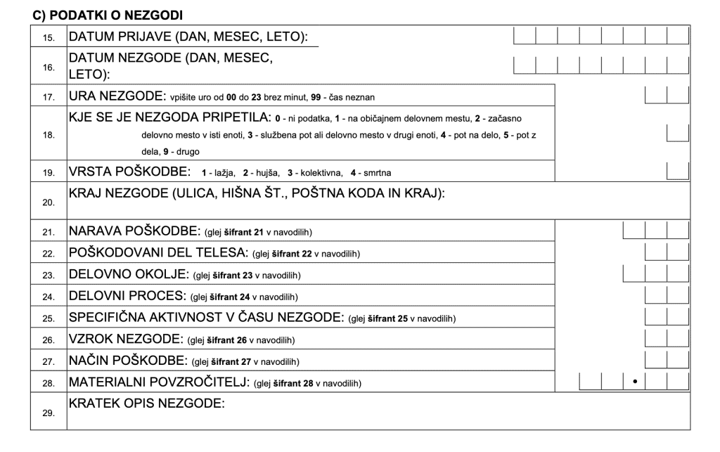 obrazec prijava poškodbe pri delu ER-8