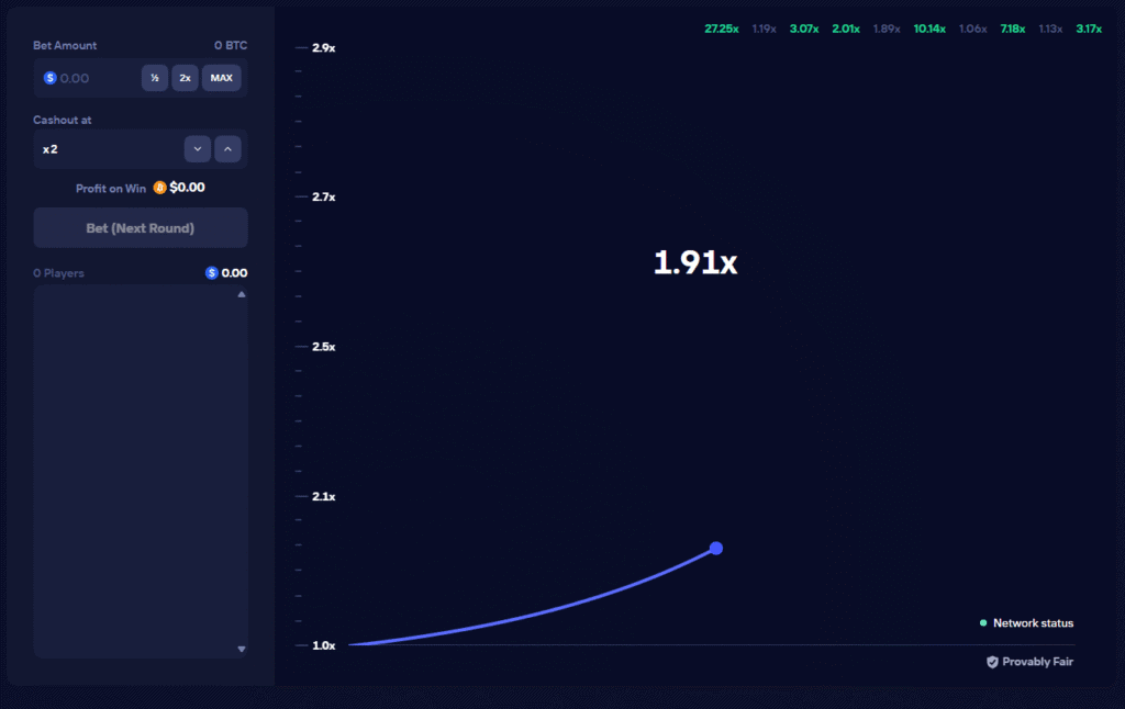 Duel.com crash game interface showing live multiplier and betting controls