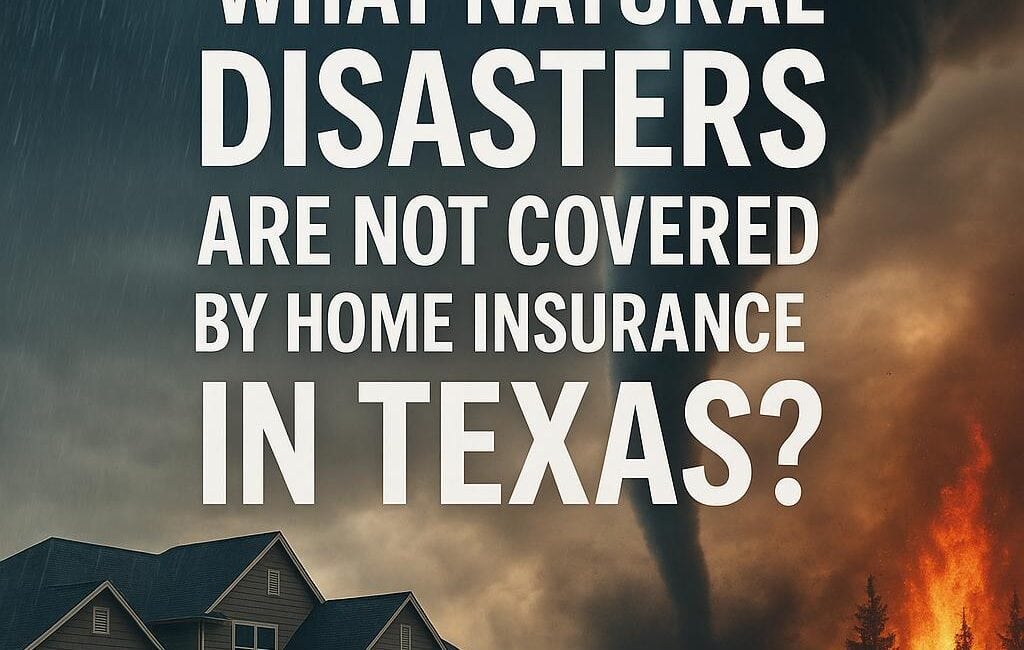 Texas home facing natural disasters including flooding, tornado, and wildfire with blog title text overlay.