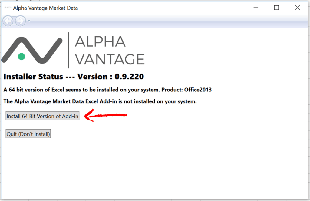Alpha Vantage Add-In Installation