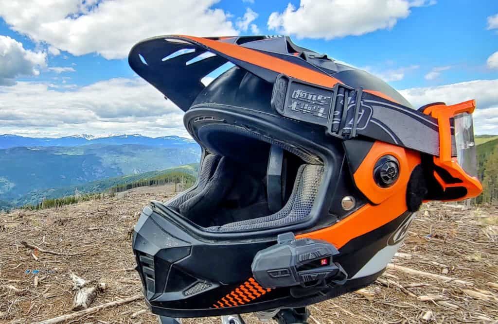 Helmet with UCLEAR Motion6 mounted on side