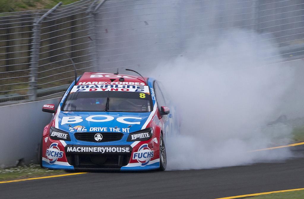 Jason Bright of Brad Jones Racing crashes out of race 1 of the ITM Auckland SuperSprint, at the Pukokohe, Pukokohe, , November 05, 2016. PIC BY SCOTT WENSLEY
