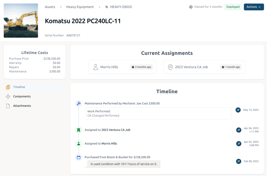 Komatsu 2022 Sample Asset page