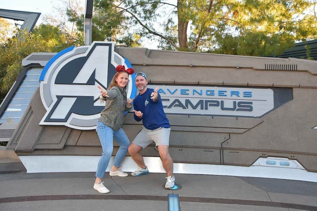 Thrilled visitors at Avengers Campus, immersive Marvel hero experience and entertainment attraction.