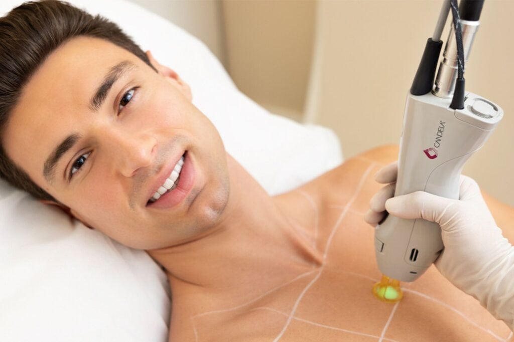 man getting laser hair removal on chest