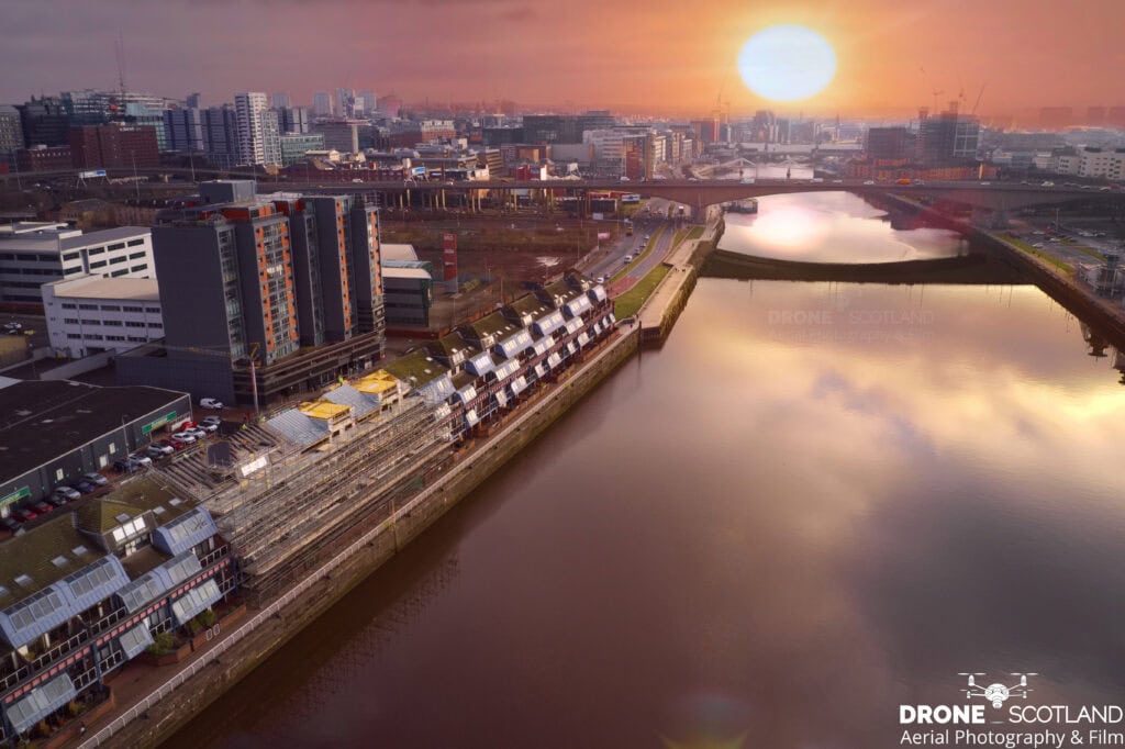 Glasgow Drone Services - Sunrise over the Clyde by pilot Bjorn Aaen at Drone Scotland