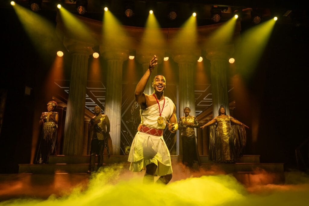 Dynamic dance performance featuring traditional costumes and energetic movements.