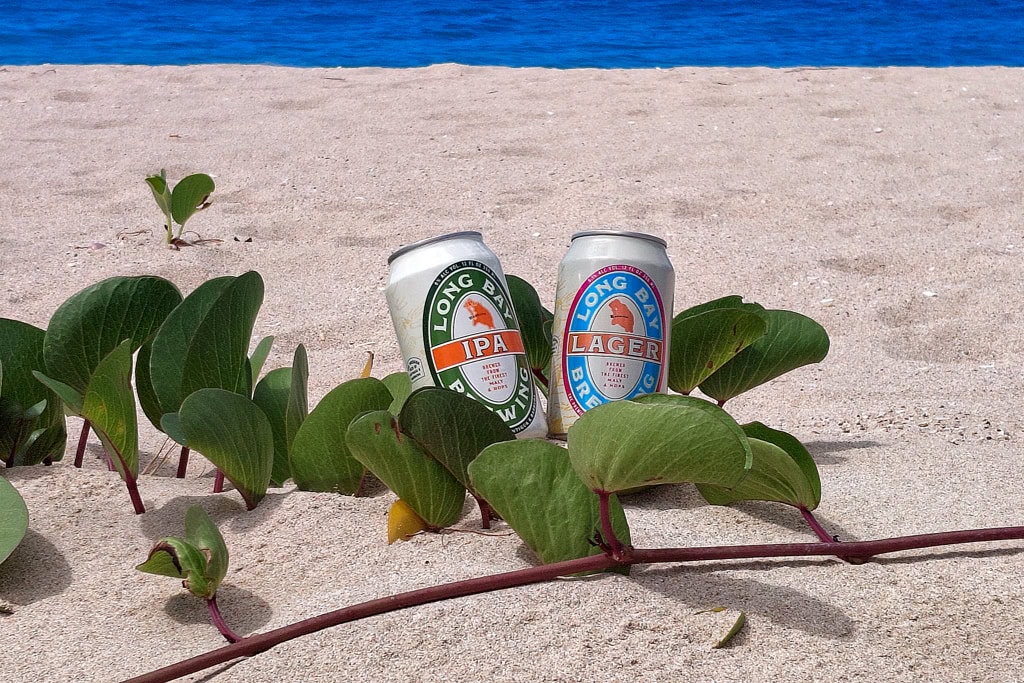 Beer on the beach in Antigua.