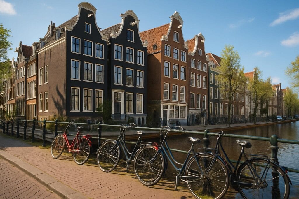 Vista do centro de Amsterdã representando serviços de consultoria imobiliária para compradores brasileiros na Europa.