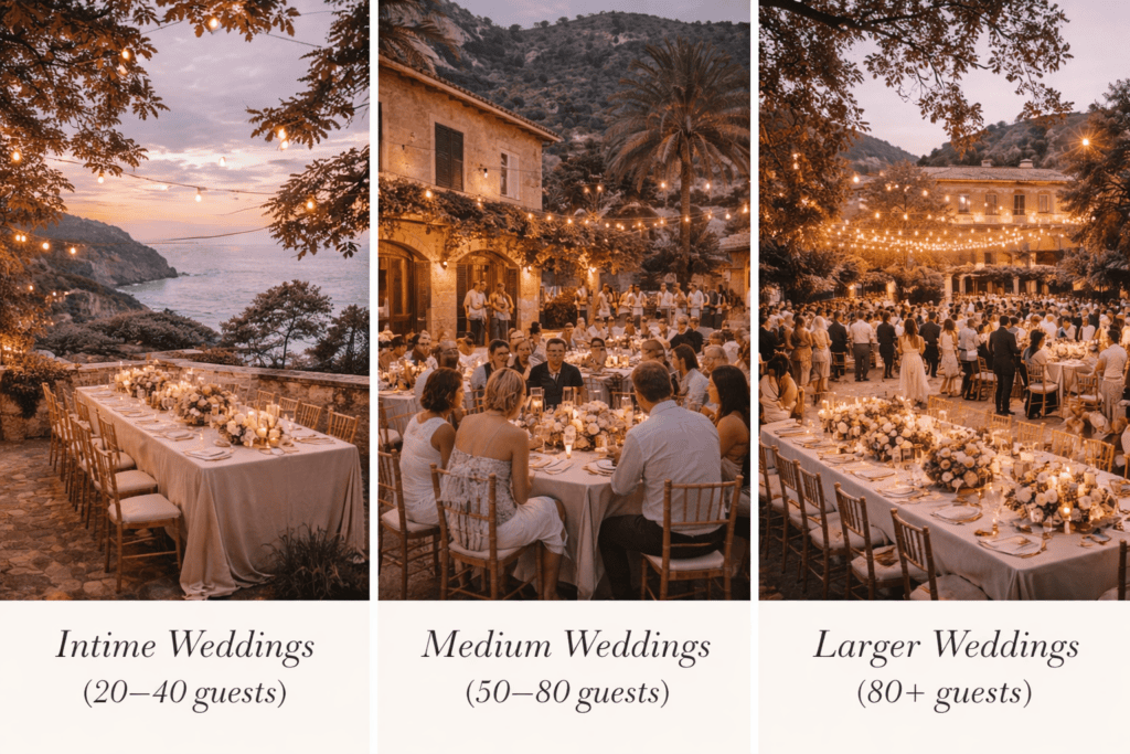 Different wedding sizes Mallorca comparison